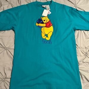 VTG Disney Winnie The Pooh Tee Y2K Pooh Appliqué Short Sleeve Dark Teal L NWT